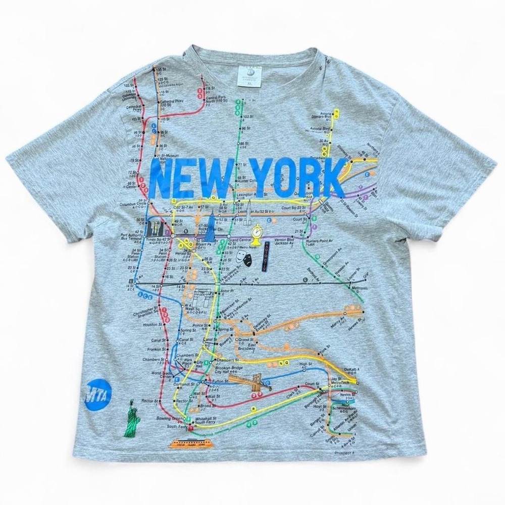 Vintage Y2K New York City Subway Metro MTA Map Art Graphic T-shirt XL